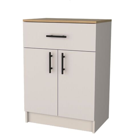 Armoire Mayorca en mélaminé avec 2 portes, 2 étagères et tiroir avec rails métalliques, Blanc / Beige , 85.1 cm X 60 cm X 40.5 cm