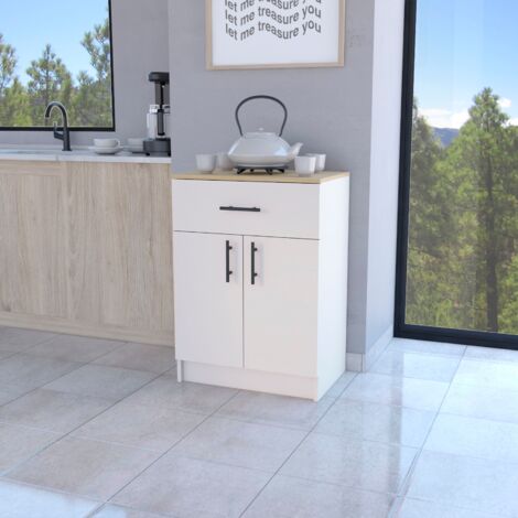 Armoire Mayorca en mélaminé avec 2 portes, 2 étagères et tiroir avec rails métalliques, Blanc / Beige , 85.1 cm X 60 cm X 40.5 cm
