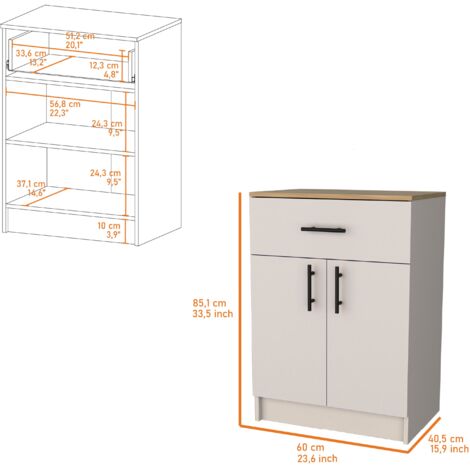 Armoire Mayorca en mélaminé avec 2 portes, 2 étagères et tiroir avec rails métalliques, Blanc / Beige , 85.1 cm X 60 cm X 40.5 cm