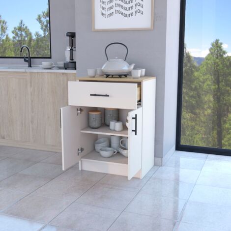 Armoire Mayorca en mélaminé avec 2 portes, 2 étagères et tiroir avec rails métalliques, Blanc / Beige , 85.1 cm X 60 cm X 40.5 cm