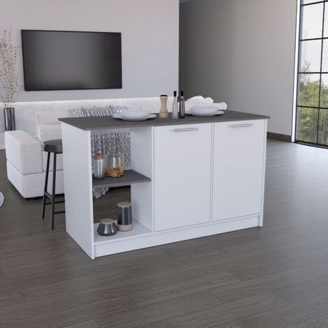 Tuhome Concept – Îlot de cuisine Juniper – Mélaminé multicolore – 2 portes – 6 étagères – Dimensions 90 cm x 150 cm x 64 cm – Rangement optimisé (1/5)