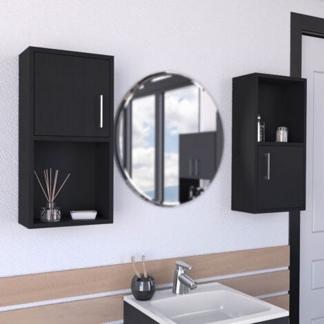Ensemble d'auxiliaires de salle de bain en mélamine avec 4 étagères et 2 portes , noir , 60.1 cm X 30 cm X 16 cm (1/5)