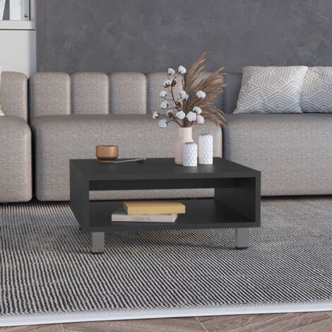 Table basse Eclipse en mélamine avec plateaux inférieurs et 4 pieds , noir , 26.9 cm X 60 cm X 60 cm (1/5)
