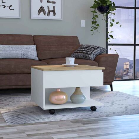Tuhome Concept – Table basse relevable en mélamine multicolore – 2 étagères – 4 roulettes – Dimensions 29.7 cm x 80 cm x 54.5 cm – Design minimaliste