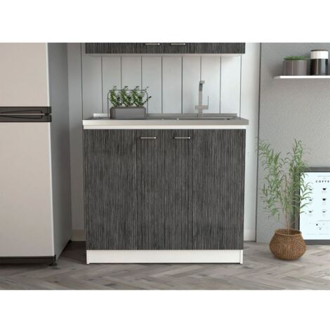 Meuble lave-vaisselle Napoles en mélaminé avec 2 portes, 2 étagères et plan de travail en inox, multicolore, 90 cm X 100 cm X 52 cm (1/5)