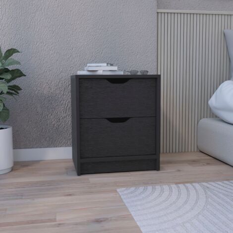 Table de chevet Basilea en mélamine avec 2 tiroirs avec rails métalliques , noir , 48 cm X 41 cm X 36.3 cm (1/5)