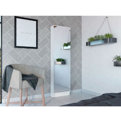 TUHOME Meuble à Chaussures Ruan XL avec Miroir, Cinq Étagères Intérieures, Armoire à Une Porte, Couleur Blanche