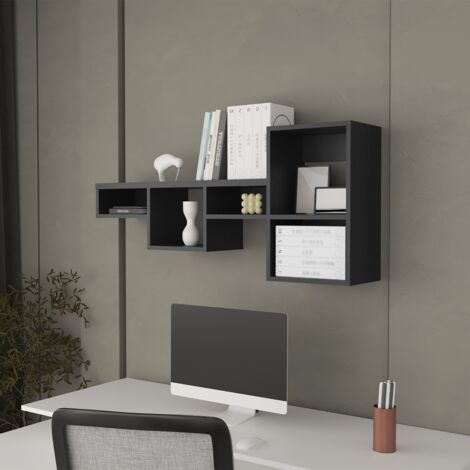 TUHOME Unité d'Étagère Murale Globe avec 5 Rayons, Noir (1/5)