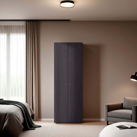 TUHOME Armoire haute à 2 portes World, 4 étagères, rangement vertical, chambre à coucher, wengé (1/5)