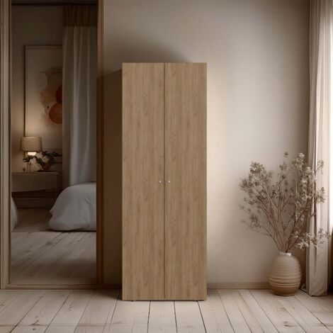 TUHOME lavabo Armoire haute à 2 portes chambre à coucher, chêne naturel (1/5)