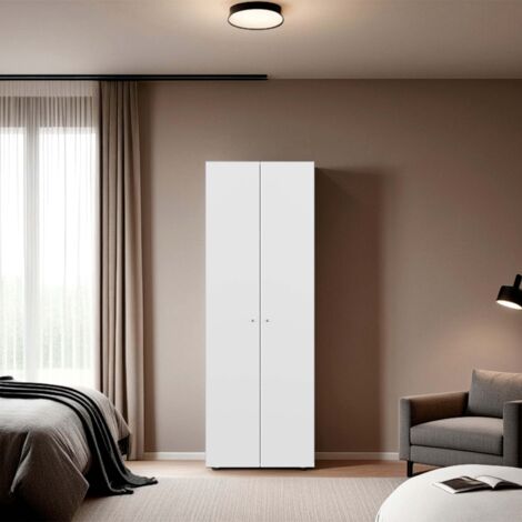 TUHOME Armoire haute à 2 portes World, 4 étagères, rangement vertical, chambre à coucher, blanc