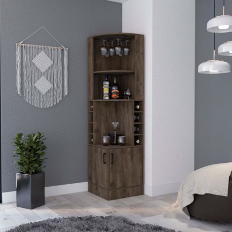 Meuble bar en mélamine Syrah avec 4 étagères, 2 portes, 4 porte-gobelets et 4 porte-verres, marron, 180.6 cm X 46.9 cm X 46.9 cm (1/5)