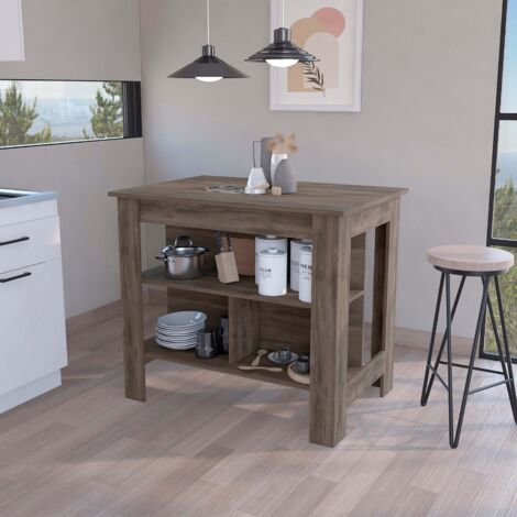 Ilot de cuisine Cala en mélaminé avec 3 étagères, marron, 90 cm X 103 cm X 70 cm (1/5)