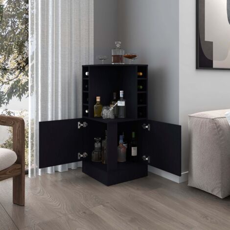 Doki meuble bar d’angle avec rangement et casier à bouteilles intégré