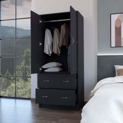 Cope armoire à deux portes avec deux tiroirs et barre pour suspendre les vêtements (1/3)