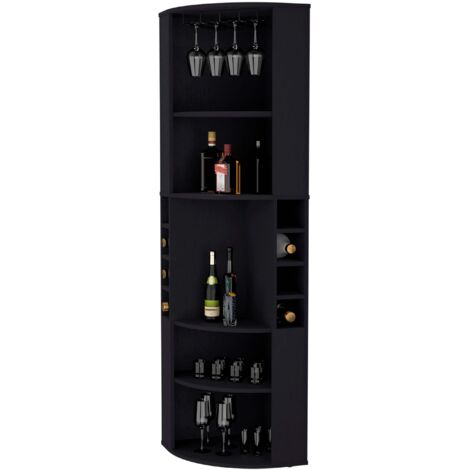 Tuhome Concept – Meuble bar d’angle avec étagères ouvertes – Espace pour bouteilles – Panneau de particules et mélamine – Design moderne