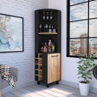 Tuhome Concept – Meuble bar d'angle Kaia 179.8 cm AL x 44.95 cm AN x 44.95 cm P – Noir et miel – Surface antibactérienne – Idéal pour cuisine moderne