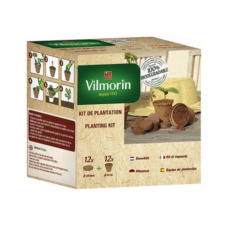 Kit Vilmorin 12 vasi 6 cm + 12 pillole in fibra di cocco compresse