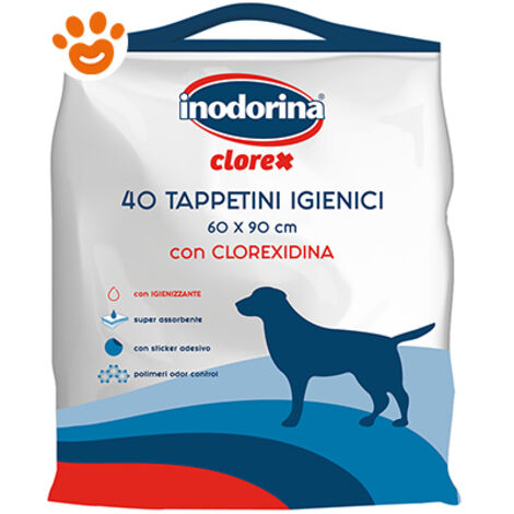 Inodorina Dog Tappetini Igenici Clorexidina (60x90cm)  - Inodorina Dog Tappetini Igenici Clorexidina (60x90cm) - Confezione Da 40 Tappetini