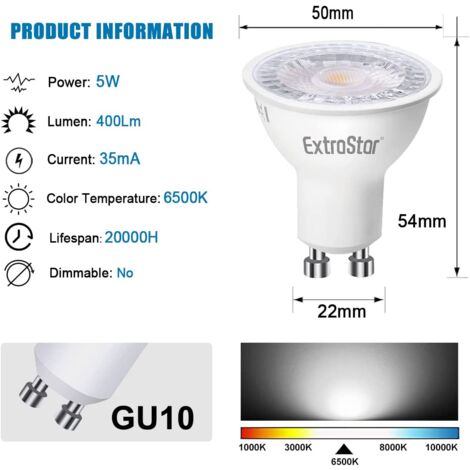 ExtraStar GU10 5W LED Light bulb Warm White, 3000K