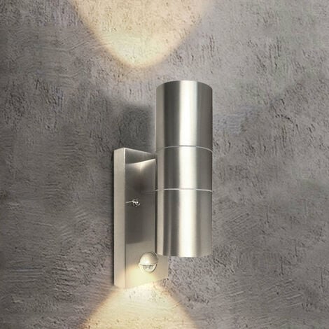 ExtraStar Outdoor Up and Down Double Wall Light with Motion Sensor  Stainless Steel IP44 (2 x GU10 6W bulbs included)