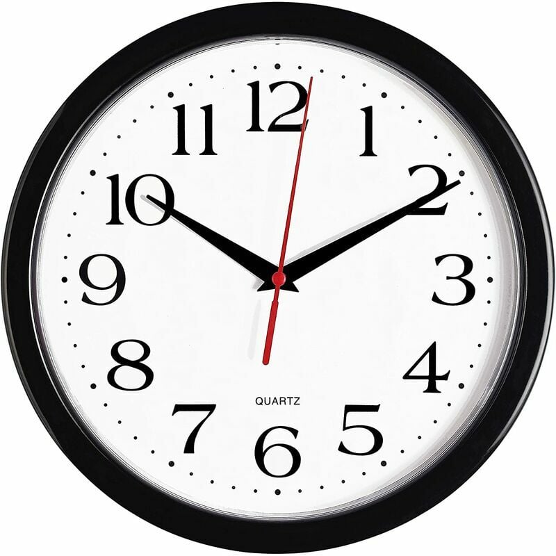 Reloj de pared negro silencioso sin garrapatas 10 "Cuarzo premium alimentado por batería Redondo Fácil de leer Hogar / Oficina / Cocina / Aula / Escuela Reloj Movimiento de barrido