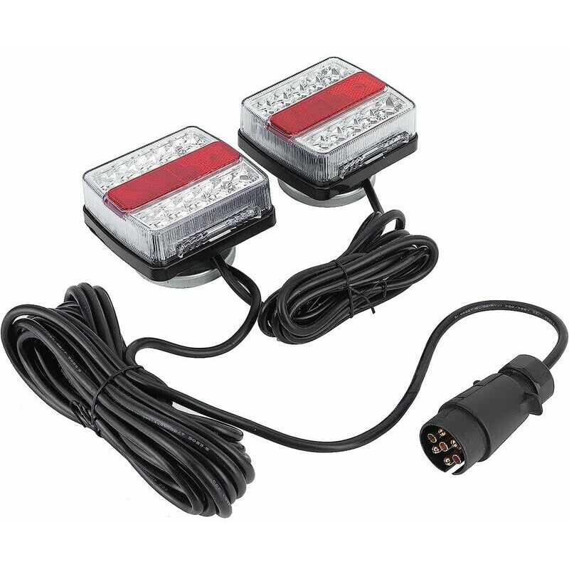 Luces traseras LED de 12 V 15 con imanes, luces LED para remolque, cable de 7,5 m, enchufe de 7 clavijas, luz trasera, luz para remolque, luz LED para rampa para remolque con luz LED de marcha atrás