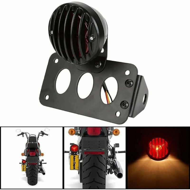 Luz trasera de motocicleta 12V Luz de freno Luces de señal Luces de matrícula Luz de freno con soporte - Carcasa negra + Luces rojas