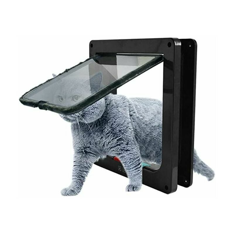 Puerta para gatos, puerta para mascotas para gatos, perros o animales pequeños controlable con cerradura fácil de instalar (M, negro)