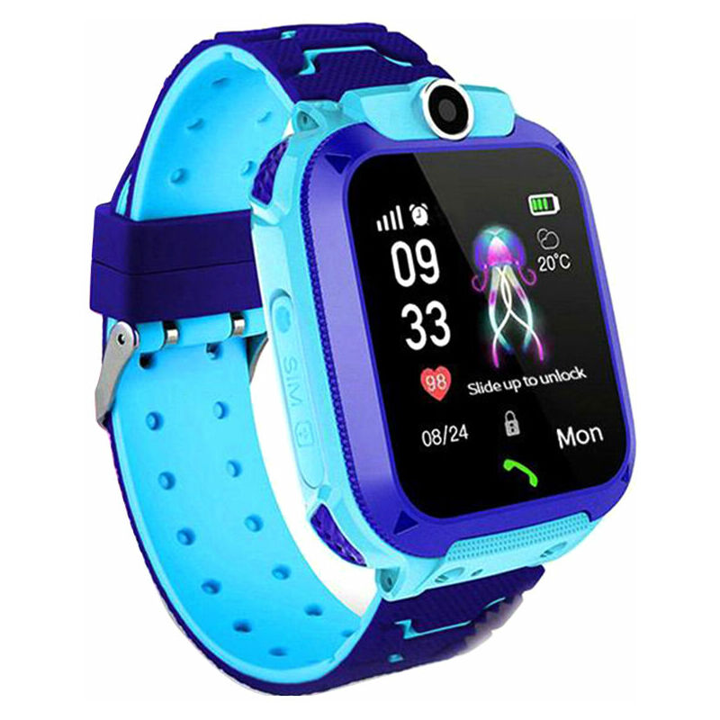 Q12 Reloj inteligente para niños IP67 Pantalla táctil a prueba de agua SOS Dispositivo de llamada de teléfono Rastreador de ubicación Relojes anti-perdidos, azul