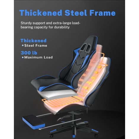 Bürostuhl mit Fußstütze – Ergonomischer Sitz mit Lendenkissen + Kopfstütze  Gaming Chair - Höhenverstellbar Computerstuhl für Erwachsene Mädchen