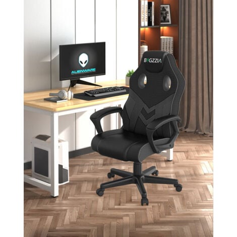 Gaming Stuhl - Bigzzia Computerstuhl Ergonomisch - Gamer Stuhl Bürostuhl  mit Höhenverstellung Wippfunktion Feste Armlehne für Erwachsene Junge