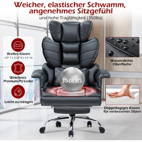 WOTSTA Ergonomischer Bürostuhl PU Leder Mit Fußstütze, Chefsessel
