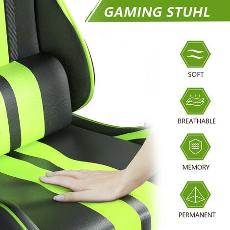 Bürostuhl Gamerstuhl Bürostühle mit hoher Rückenlehne mit Kissen und  verstellbarer Rückenlehne Schwarz und Grün BIGZZIA