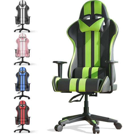 Bürostuhl mit Fußstütze – Ergonomischer Sitz mit Lendenkissen + Kopfstütze  Gaming Chair - Höhenverstellbar Computerstuhl für Erwachsene Mädchen Junge