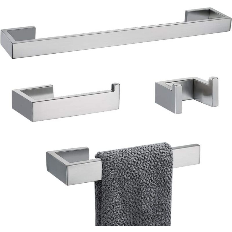 BGL Set di accessori per il bagno grigio canna di fucile 4 pezzi Set di accessori da bagno a parete Portasciugamani regolabile Gancio accappatoio Porta carta igienica Anello asciugamano Vernice a