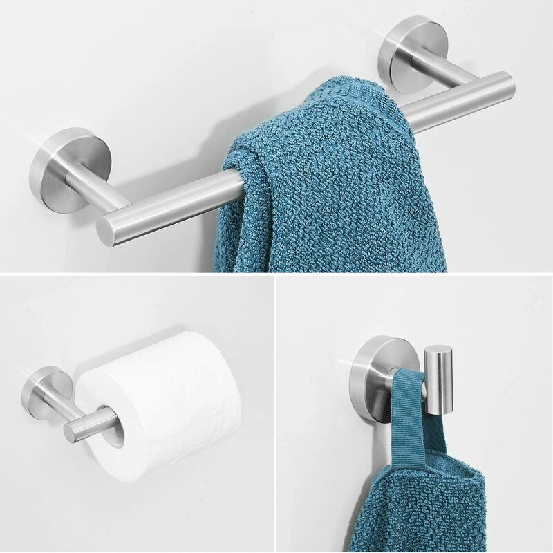 Set Porta Asciugamani JiGiU 5 Pezzi - Acciaio Inox 304, Senza Trapano, Con Porta Carta E Ganci - Grigio Spazzolato 40cm - Foto 13