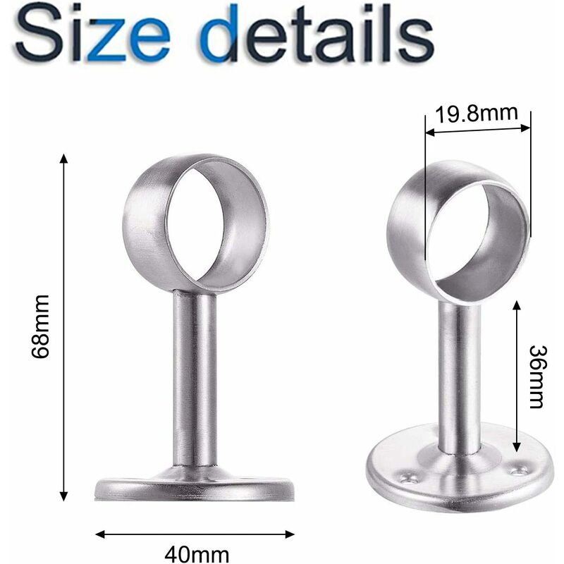 Supporto Per Asta Tende In Acciaio Inox - Confezione Da 4 Pezzi Con Viti, Per Montaggio A Parete O Soffitto, Fino A 32mm Diametro - Foto 9