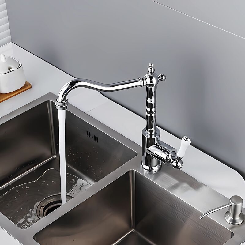 Rubinetto Cucina In Ottone Anticato - Doppio Comando, Rotazione 360°, Stile Vintage - Foto 2