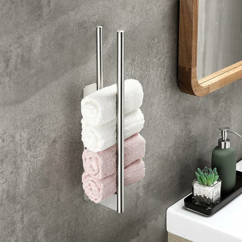 Portasciugamani In Bambù Senza Foratura - Adesivo 3M, 38 Cm, Per Bagno E Cucina, Ecologico - Foto 4