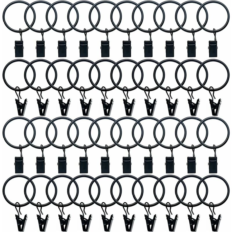 7 Anelli Per Tende Con Clip In Metallo | Ganci Antiruggine Nichel Spazzolato Opaco, Diametro Interno 3,5 Cm, Portata 1,36 Kg