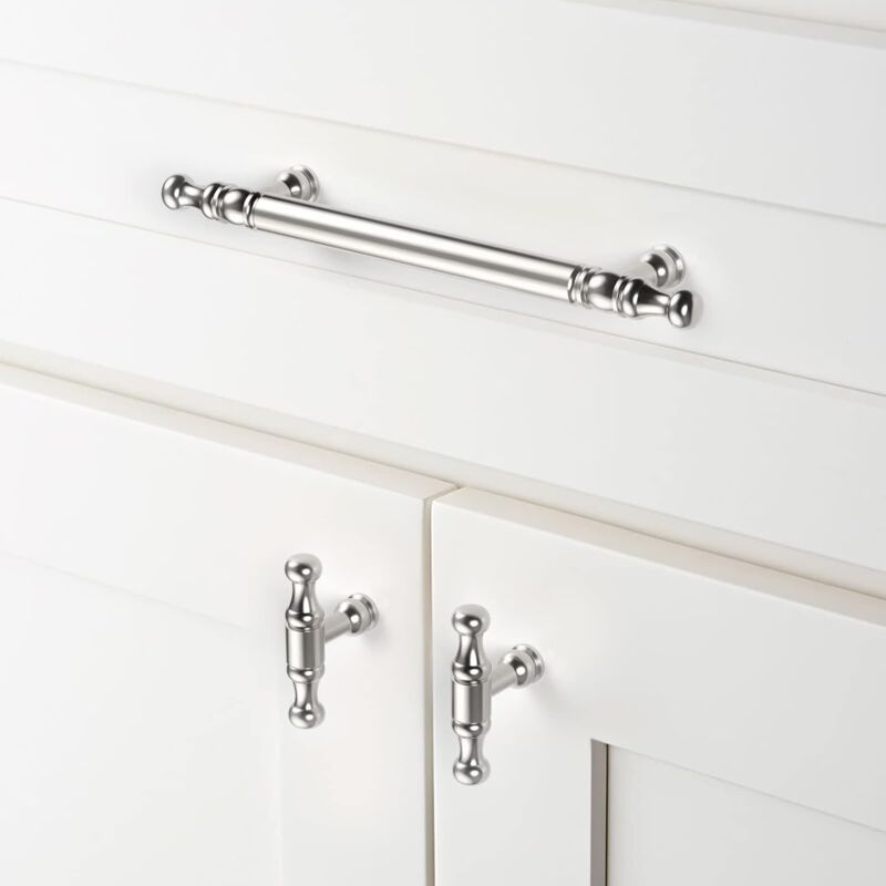 6 Maniglie In Legno Per Mobili - Pomelli Cassetti, Interasse 128mm, Per Cucina, Bagno, Ufficio