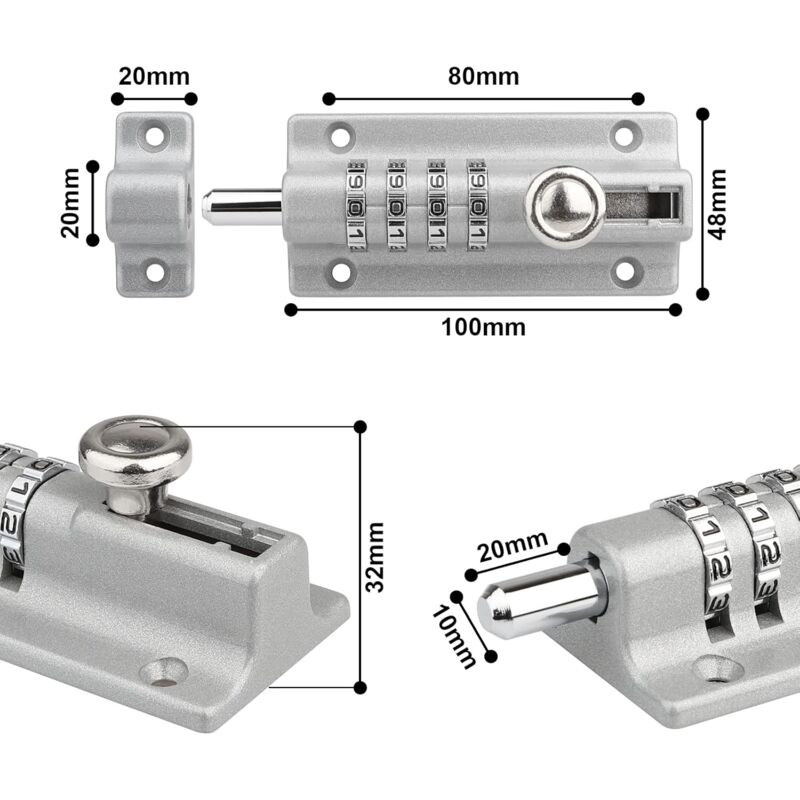 Serratura A Combinazione Per Porte - Chiavistello 4 Cifre, 120 Mm, Anti-Manomissione - Foto 3