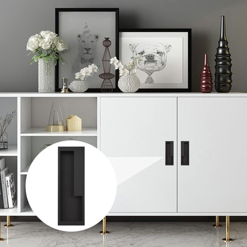 6 Maniglie Da Incasso Tonde Per Mobili - Nero, Acciaio Inox, Per Cassetti, Armadi, Porte Scorrevoli - Foto 5