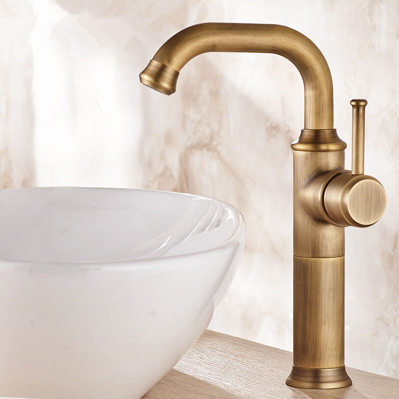 TVTIUO Miscelatore Monocomando Bagno In Stile Retrò - Rubinetto Girevole 360° In Bronzo Antico Con Manopole In Ceramica Blu - 2