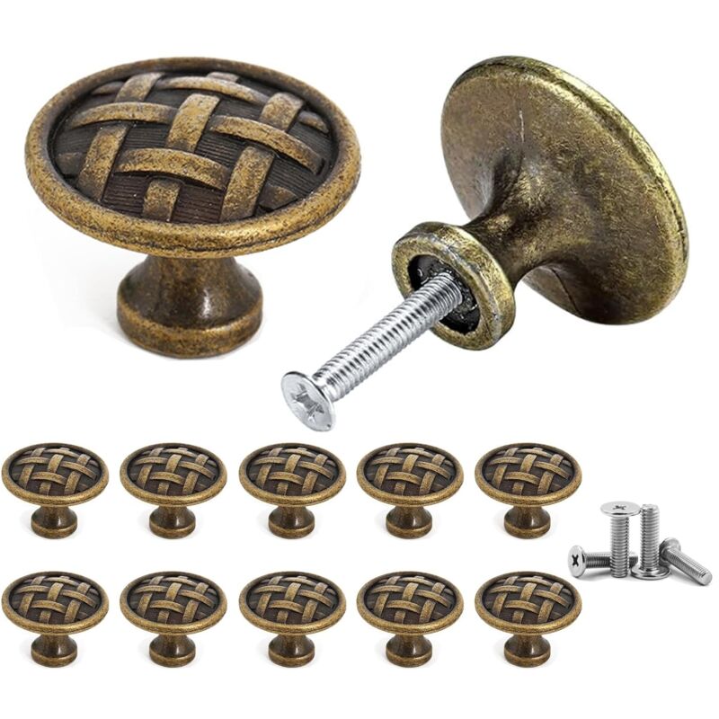 Set 6 Pomelli Per Cassetti In Stile Vintage - Anello In Rame Con Base Nera, Viti Incluse, Per Mobili Da Cucina E Armadi