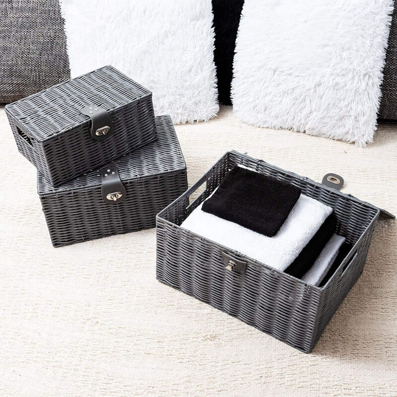 Set 3 Cestini Portaoggetti Intrecciati - Grigio Per Casa E Ufficio - Foto 4