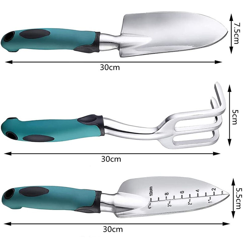 Kit da 3 Attrezzi Giardino Professionali in Alluminio Pala Rastrello con  Manici in Gomma Antiscivolo Verde Scuro