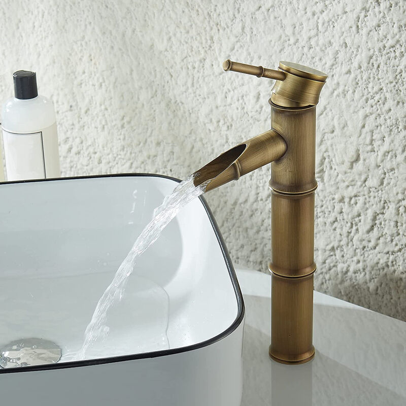 Miscelatore Lavabo Bagno Vintage Monocomando In Ottone - Rubinetto A Cascata Nero, Antigoccia, Tubi 60cm