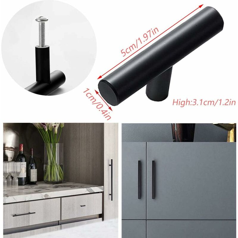 20 Pomelli Per Mobili Nero - In Acciaio Inossidabile, Design A T Moderno, Per Cassetti E Armadi Cucina - Foto 11